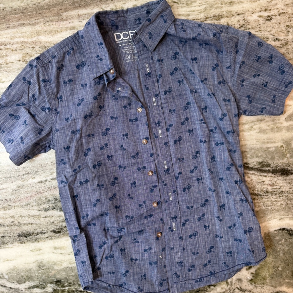 DC Kids Blue Bicycle Print Button Down Shirt